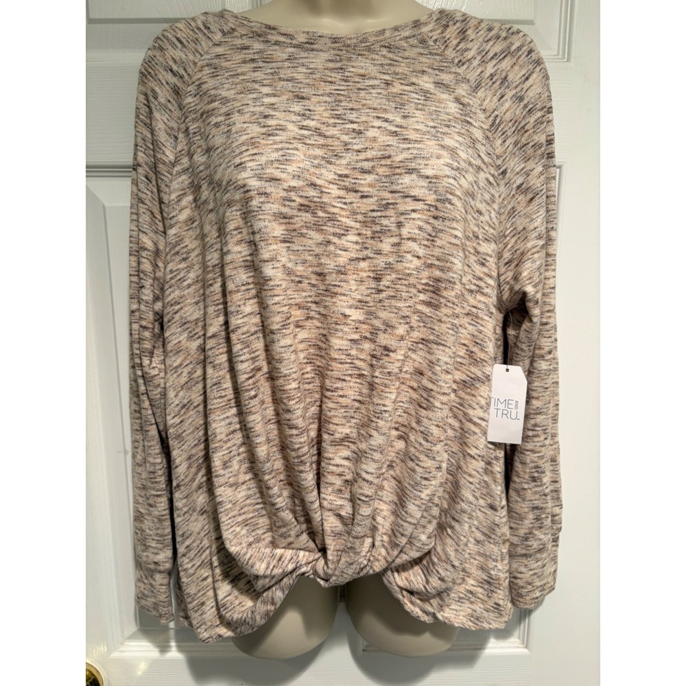 Time and Tru Womens Hacci Knot Front Top Large 12-14 Multi Space Dye Long Sleeve